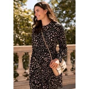 Seraphine Black Pink Cheetah Print Long Sleeve Maternity Dress Sz 4 Glam Chic